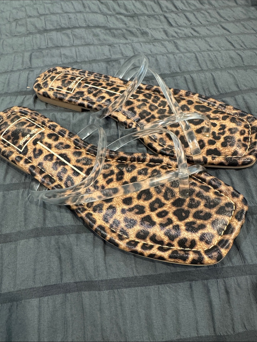 Dolce Vita Leopard Print Slide Sandals with Clear Straps - Brown - Picture 3 of 4